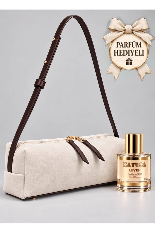 Women's Cream-Colored Suede Luxury Shoulder Bag with Zipper