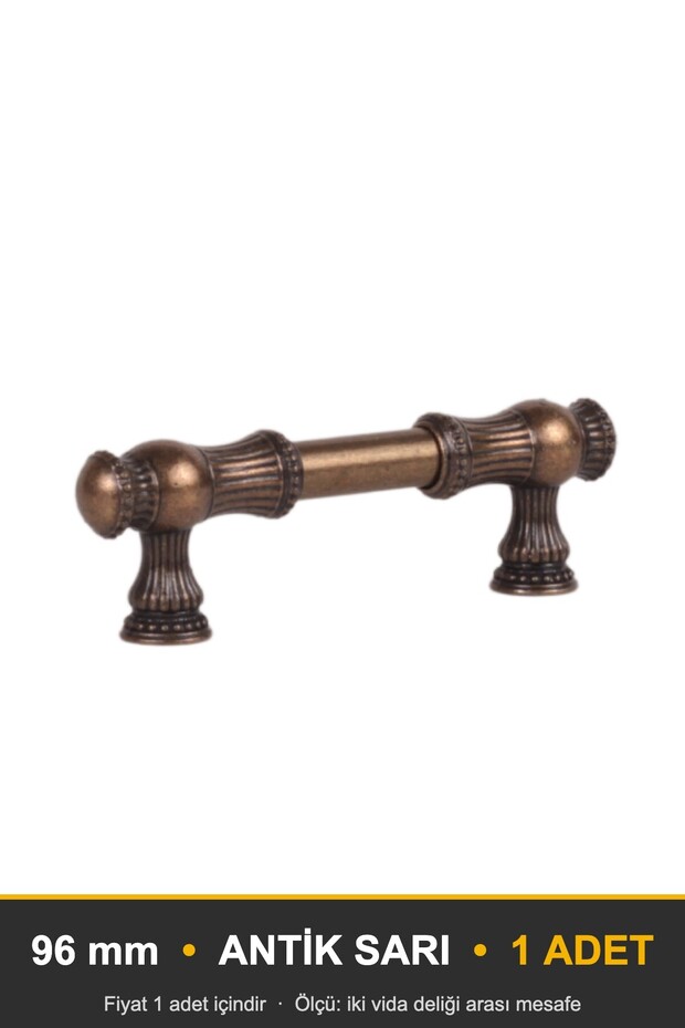 Şehzade Antique Yellow 96 mm Handle—Luxury Country-Style Kitchen Cabinet and Drawer Handle