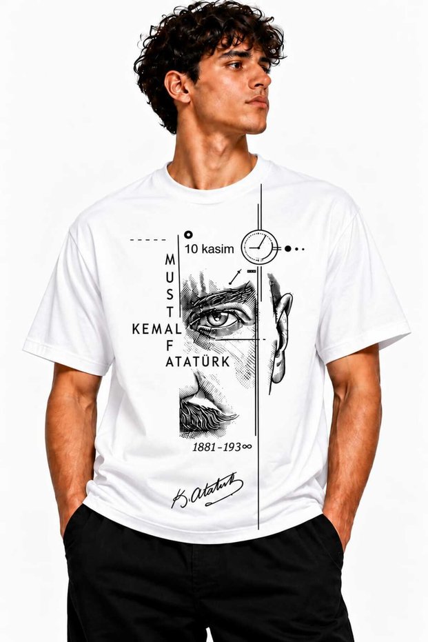 Unisex Premium T-Shirt with "November 10" & Atatürk Signature Print—100% Cotton crew neck T-Shirt
