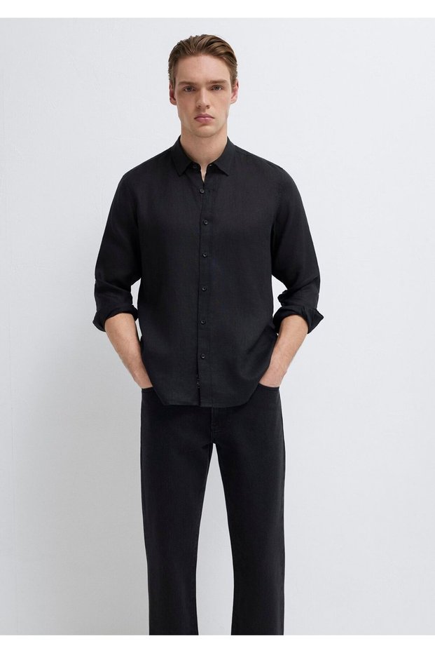Soft-Premium Black Linen Shirt, Regular Fit / Standard Cut 0211909-900