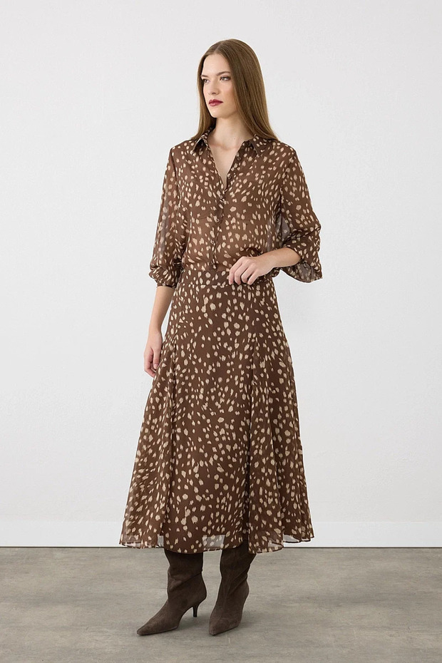 Bambi Patterned Midi Skirt - Brown