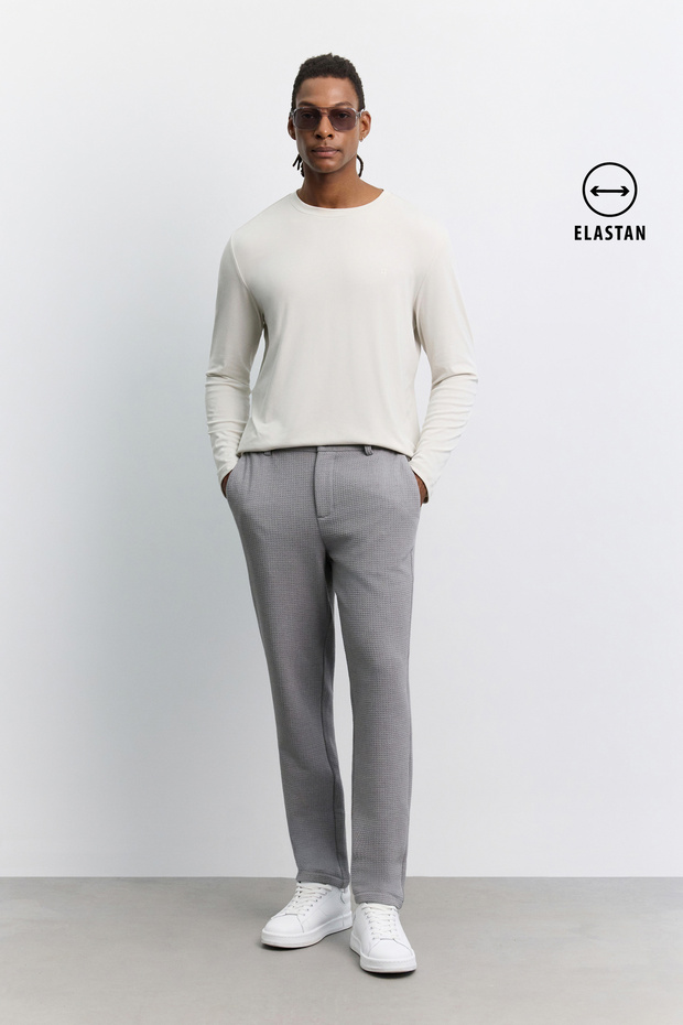 Men's Gray Side Elasticated Ribbed Elastane Slim Fit Trousers A62Y3080