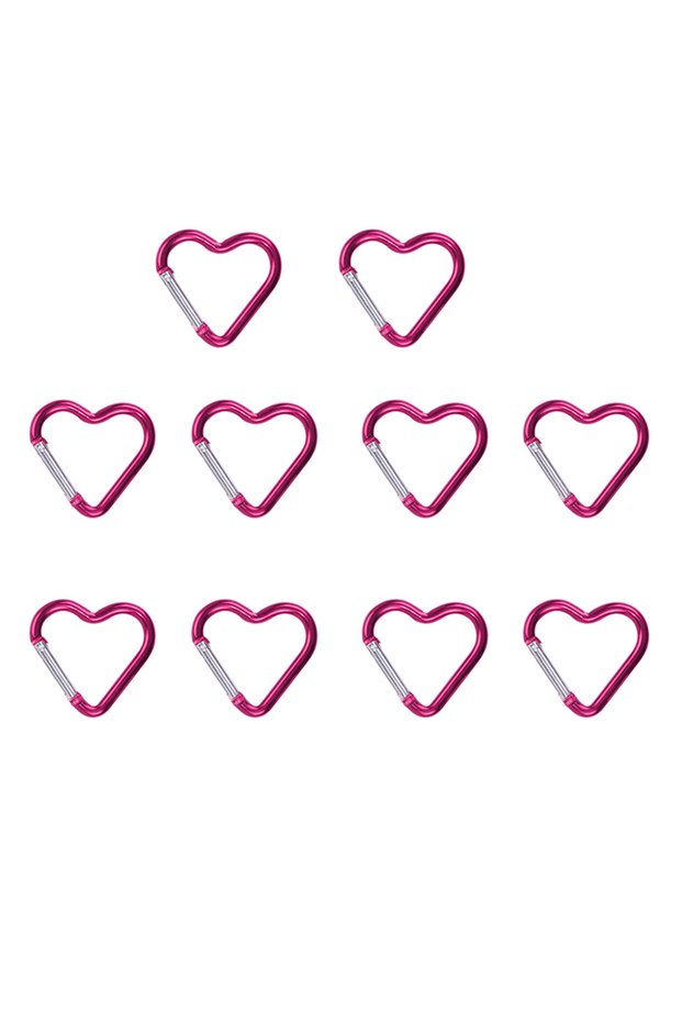 10PCS Rose Red 10PCS Carabiner Keychain Clip Heart-shaped Aluminum Small Carabiners Tactical Clips O