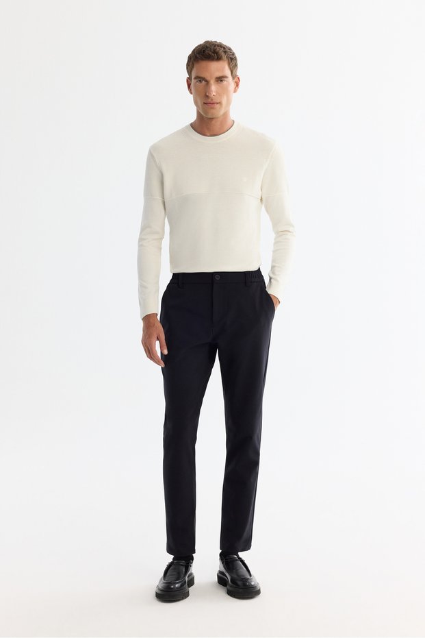 Men's Black Wrinkle-Free Quick-Drying Elastic Waist Flexible Technical Fabric Slim Fit Pants A42Y3065