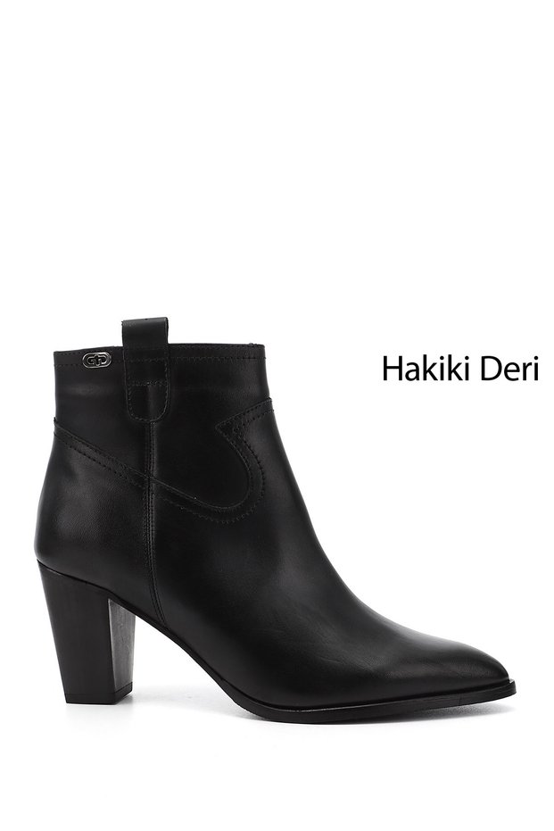 Women's Black Zippered Pointed Toe Genuine Leather Boots