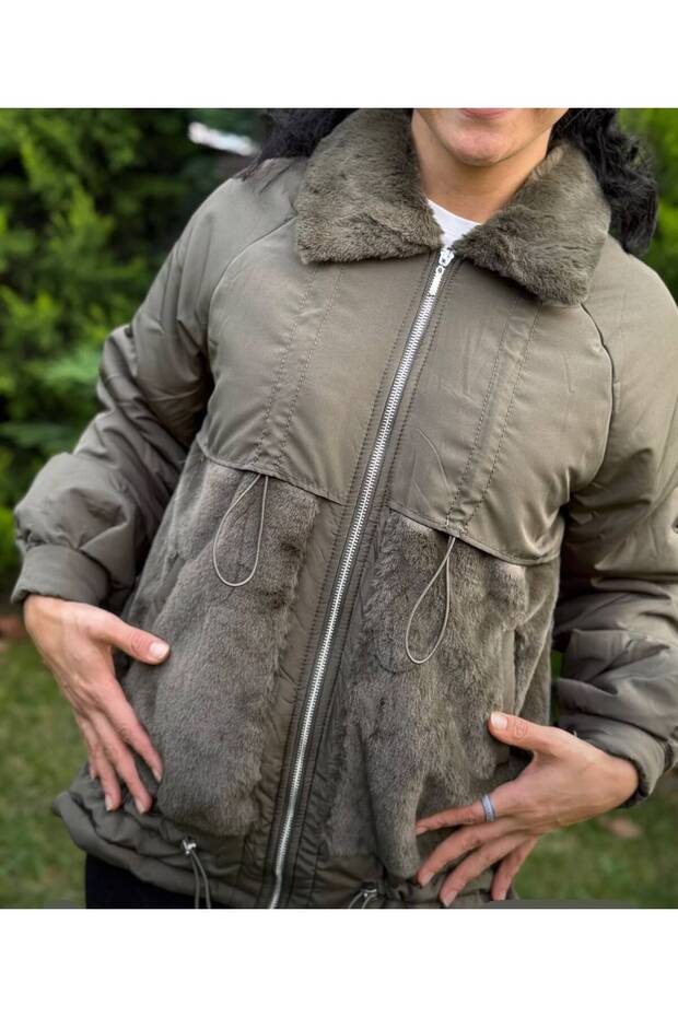 Hopefuldesign Plush Detailed Plush-Collar Adjustable Elastic Inflatable Coat