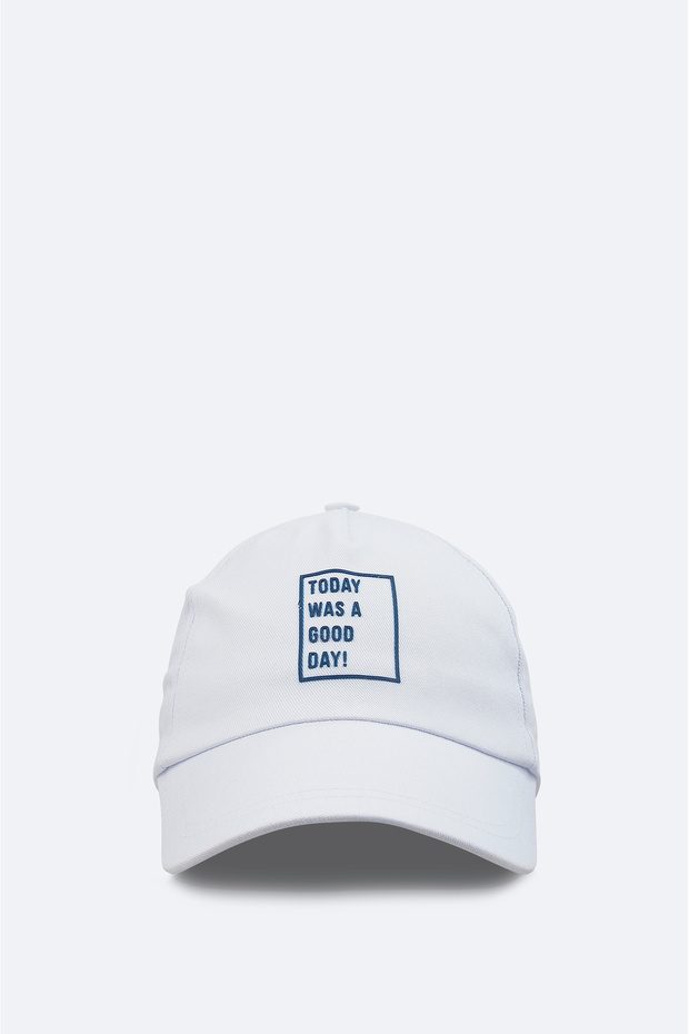Men's White 100% Cotton Slogan Printed Sports Cap A31Y9205