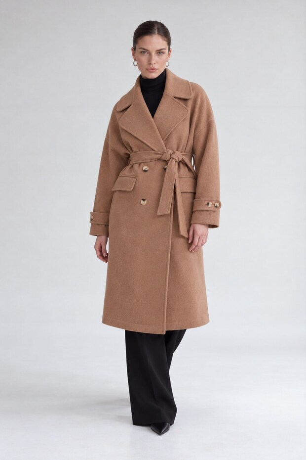 Double breasted collar stamped coat brown