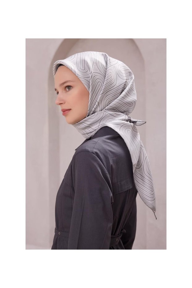 Tivil Pure Silk Scarf 4209 - 04 Gray Abstract Pattern