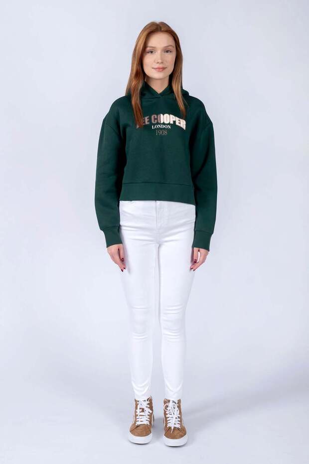 Zaye Women's 100% Cotton Hooded Sweatshirt, Emerald Green