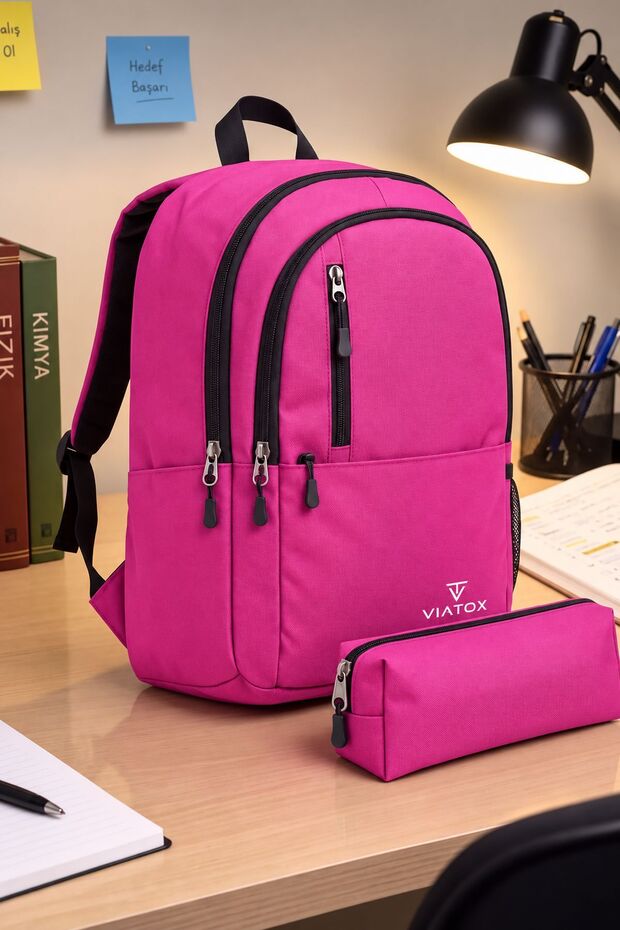 LS-2034 Unisex Backpack with Pen Pockets, Multiple Compartments, Large Capacity, Breathable, Orthopedic Back Support—For High School, Middle School, and Elementary School—PINK