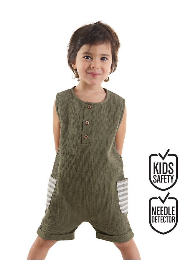 Baby Boy Green Muslin Jumpsuit