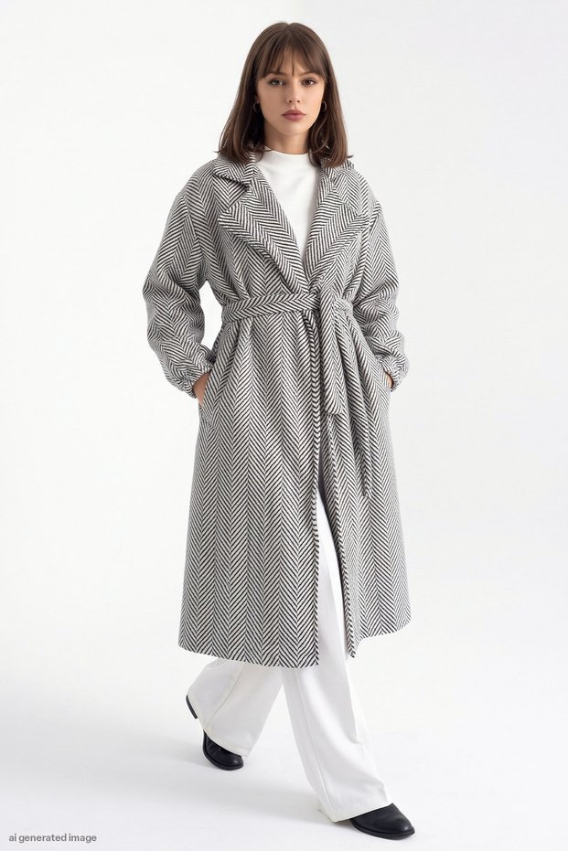 Herringbone White Stamp Coat