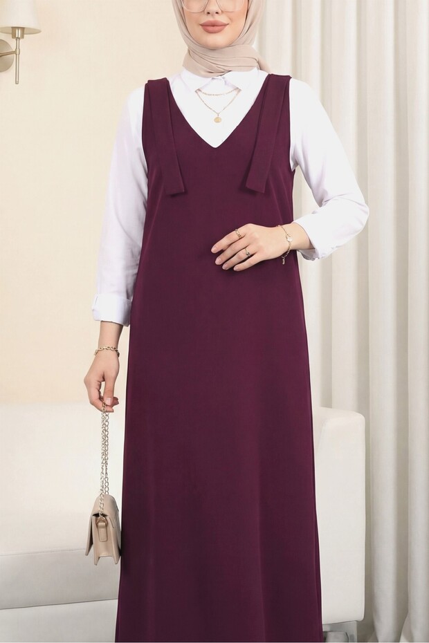 Long Gilet with Tie Shoulders - Burgundy
