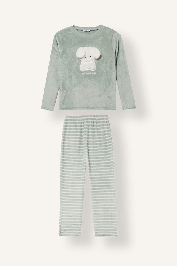 Girls' Polar Fleece Pajama Set with Long-Sleeve Top and Long Bottoms D1087A824WN