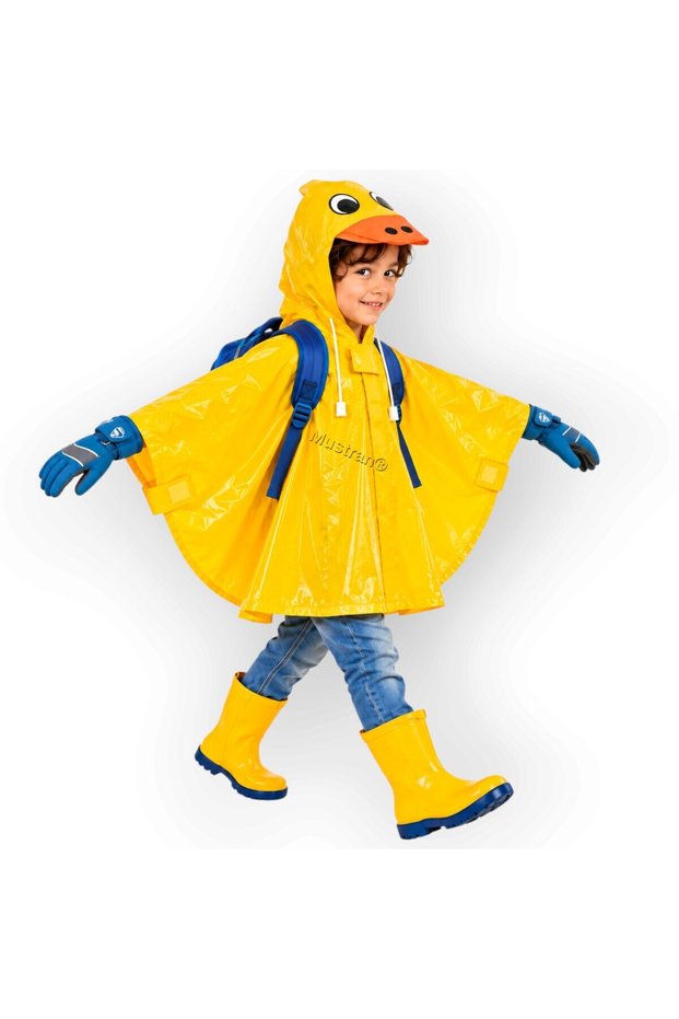 Children's Raincoat Waterproof Bag-Compatible Sleeveless Poncho – Cute Hooded Wind-Proof School & Nursery Raincoat for Ages 3-9 (110X60 cm)
