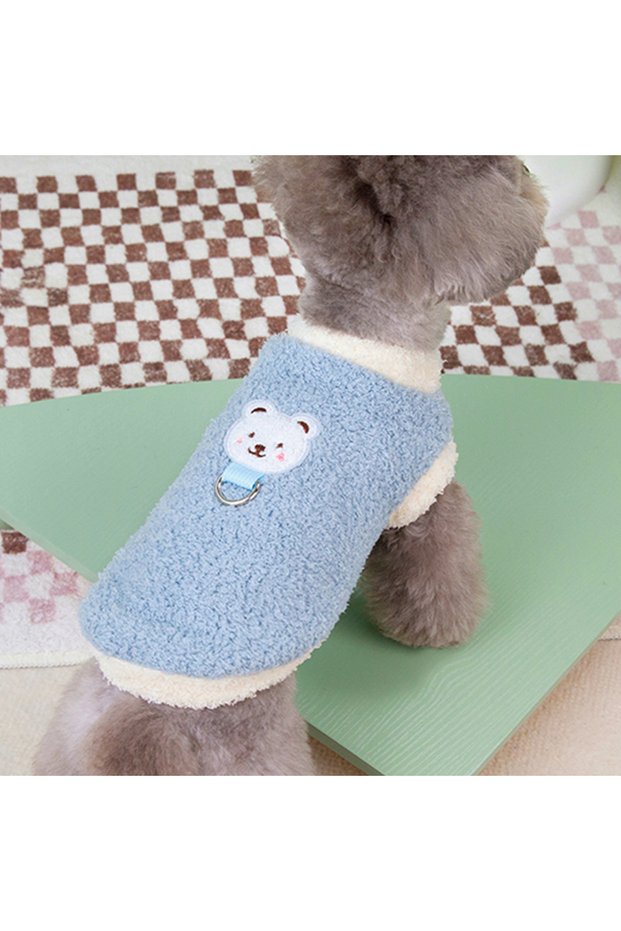 L Blue Winter Warm Dog Clothes with D-ring Plush Dog Coat for Small Medium Dogs Soft Puppy Clothes C