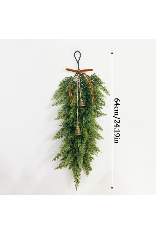 1PC A 24.19'' Artificial Norfolk Pine Hanging Wreath with Bows Bells for Xmas Tree Decor Fireplace P