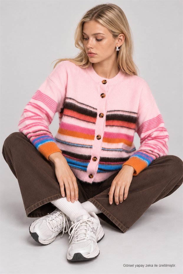 Striped Oversized Knit Cardigan LYY0156 PINK