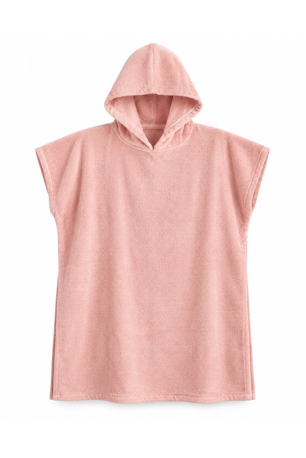Powder Pink Hooded Towel Poncho, Unisex, Microfiber Velour, Soft-Textured, Beach, Ocean, Pool Poncho, 105 cm x 90 cm_Slightly Damaged