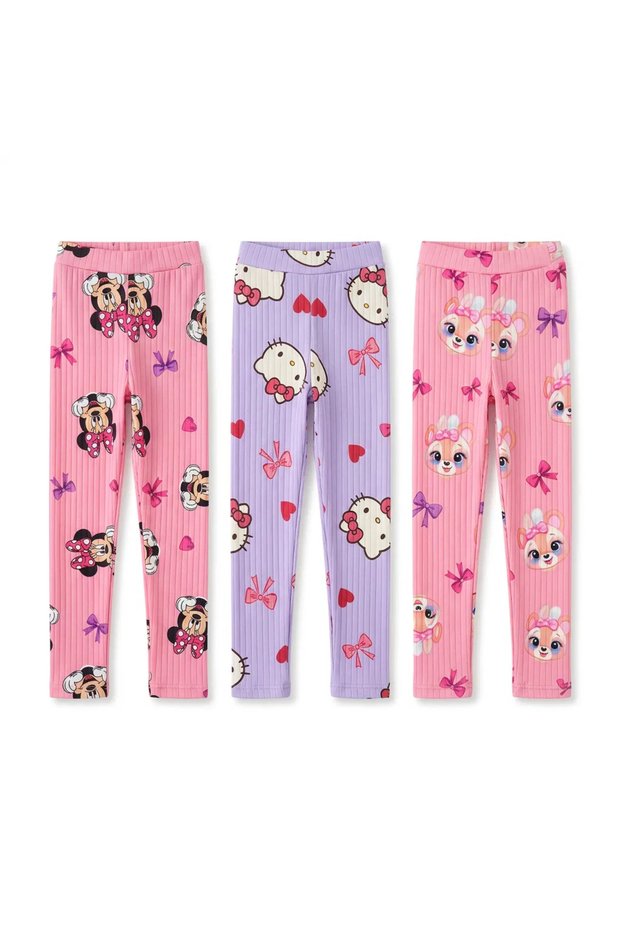 Girls' 100% Cotton Corded Fabric Patterned 3-Piece Leggings Set