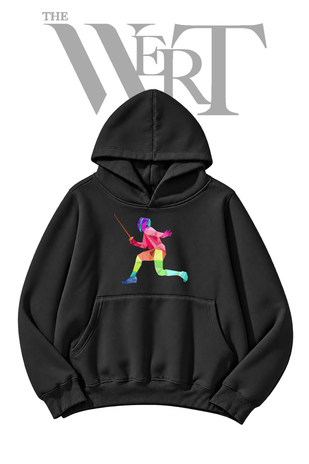 Fencer Low-Poly Pre-Printed Black Hooded Sweatshirt (2-Ply)
