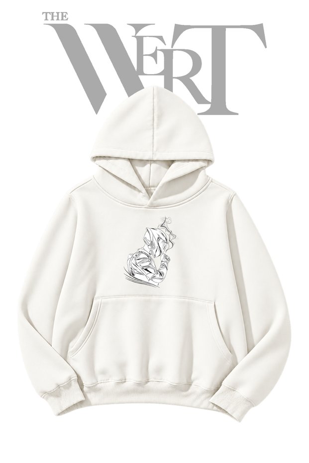 Futuristic Warrior Pre-Printed White Hooded Sweatshirt (2-Ply)