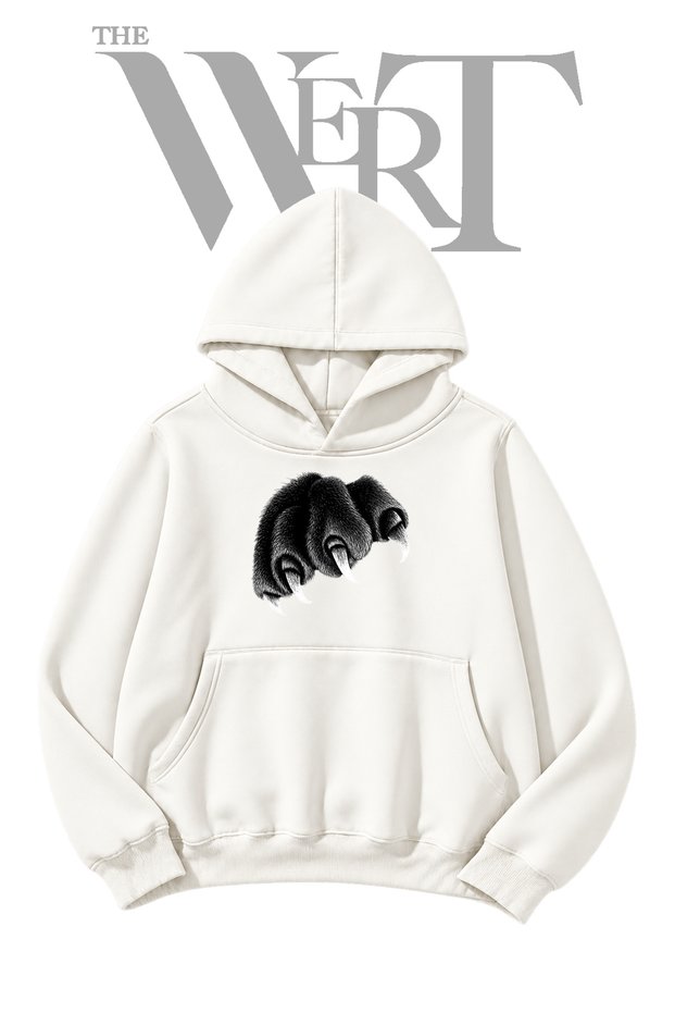 Clawed Paw Pre-Printed White Hooded Sweatshirt (2-Ply)