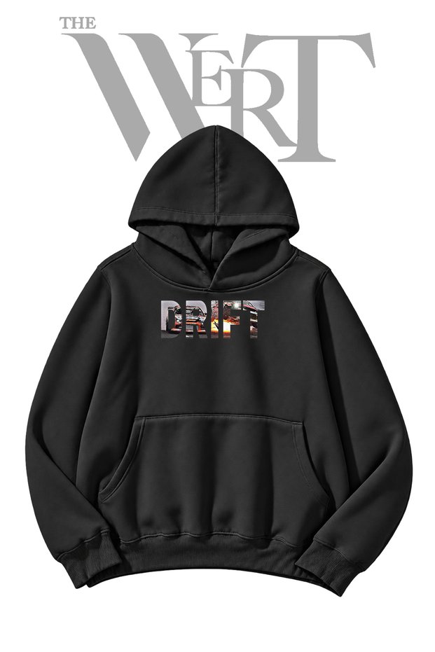Drift Race Pre-Printed Black Hooded Sweatshirt (2-Ply)