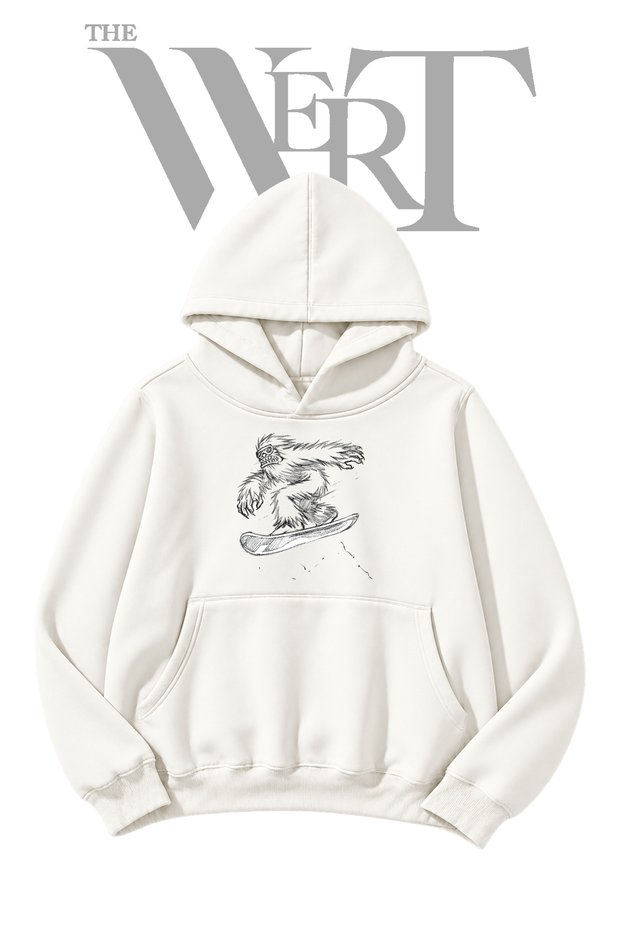 Yeti Snowboard Pre-Printed White Hooded Sweatshirt (2-Ply)
