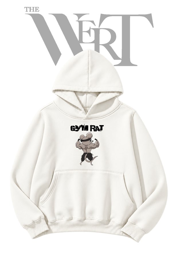 Gym Rat Pre-Printed White Hooded Sweatshirt (2-Ply)