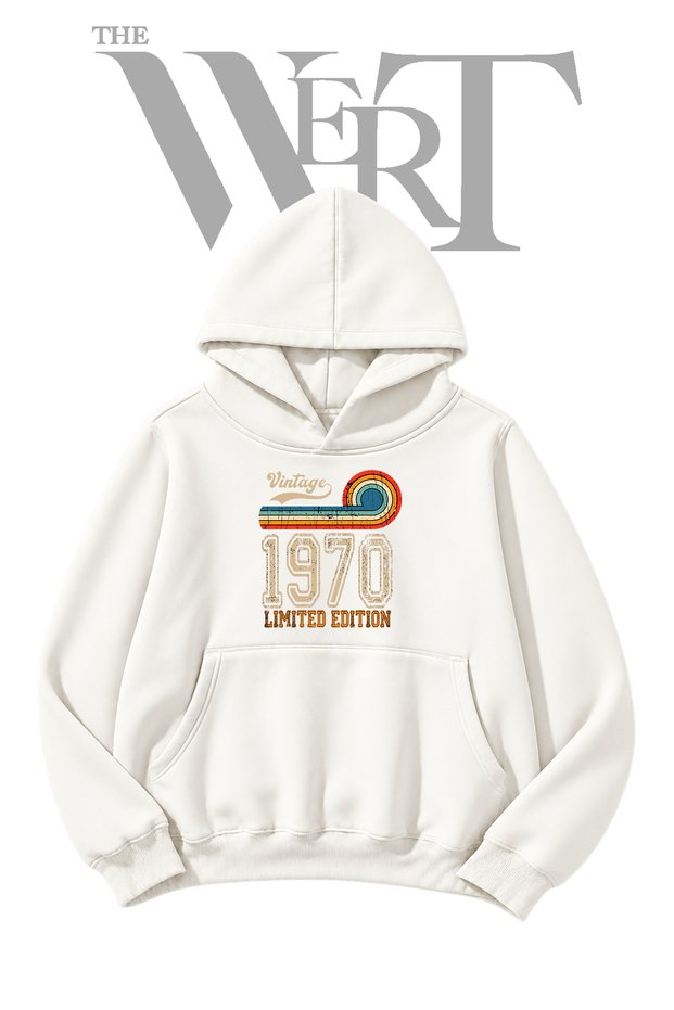 Vintage 1970s White Hooded Sweatshirt with Front Print (2-Ply)