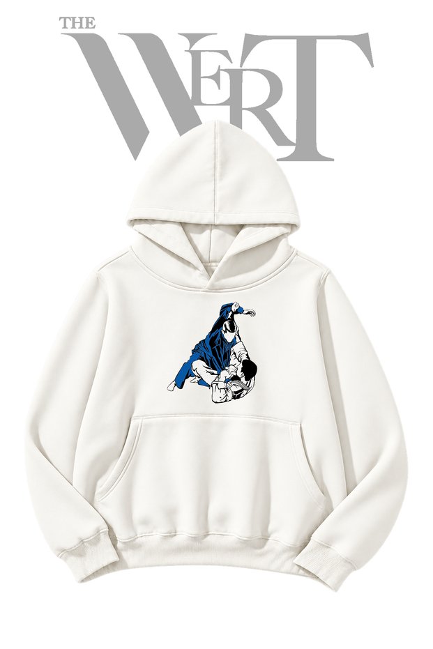 Judo Grapple Pre-Printed White Hooded Sweatshirt (2-Ply)