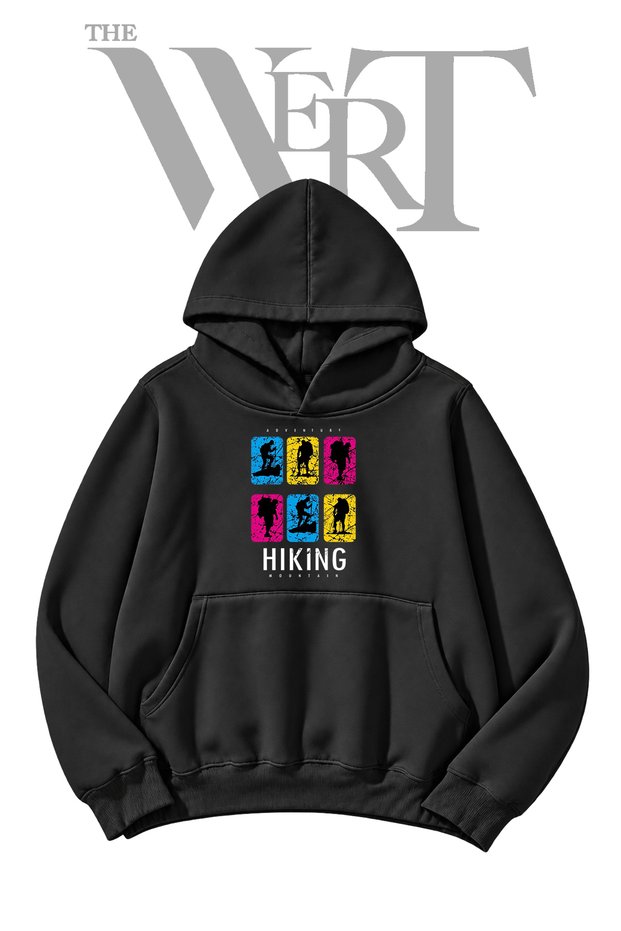 Hiking Pre-Printed Black Hooded Sweatshirt (2-Ply)