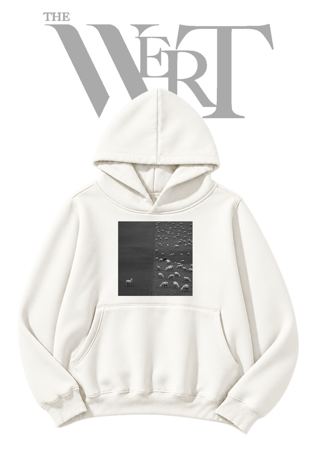 White Hooded Sweatshirt with "Koyun Surusu" Front Print (2-Ply)