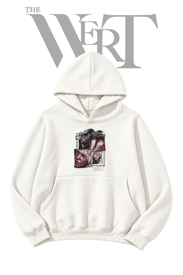 Crown Of Thorns Grunge Pre-Printed White Hooded Sweatshirt (2-Ply)