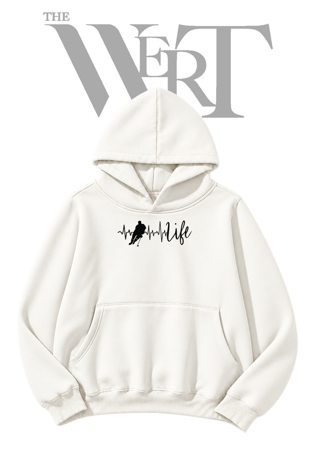 Hokey Hayat Pre-Printed White Hooded Sweatshirt (2-Ply)