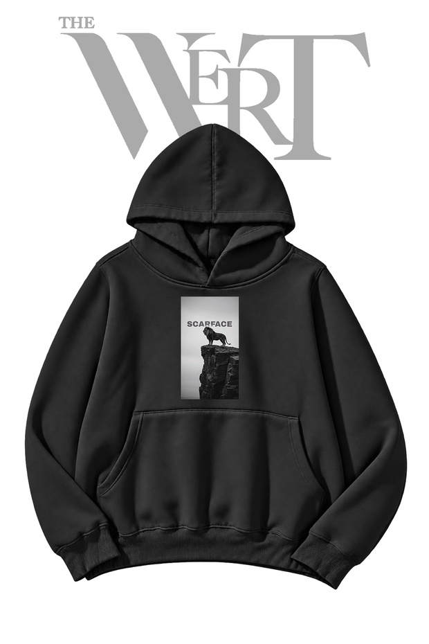 Scarface Lion Pre-Printed Black Hooded Sweatshirt (2-Ply)