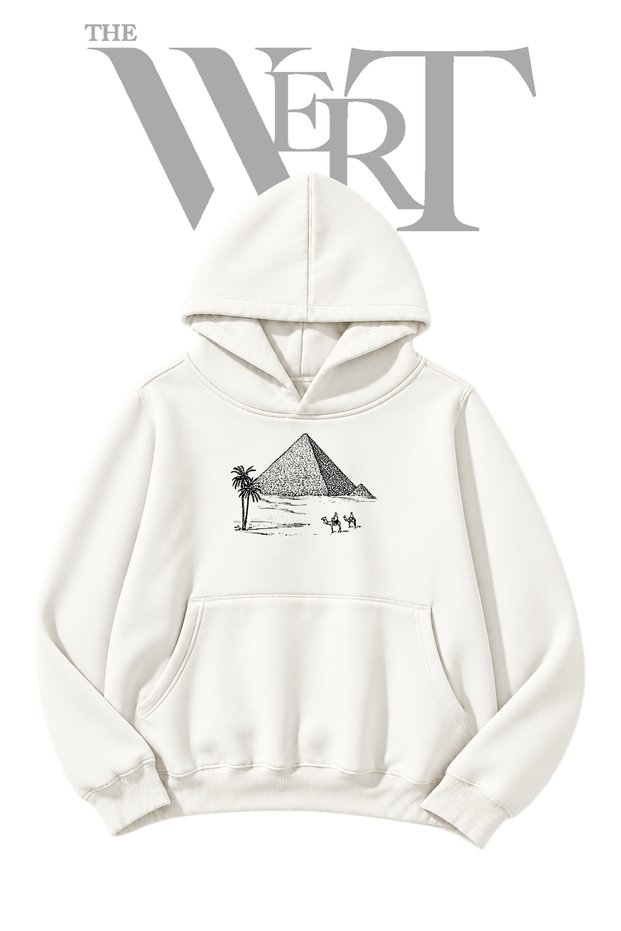 Pyramid Camel White Hooded Sweatshirt with Front Print (2-Ply)