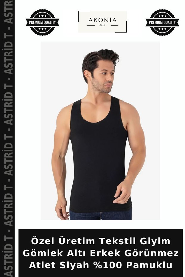 Custom-Made Textile Apparel Men's Invisible Tank Top, Black, 100% Cotton