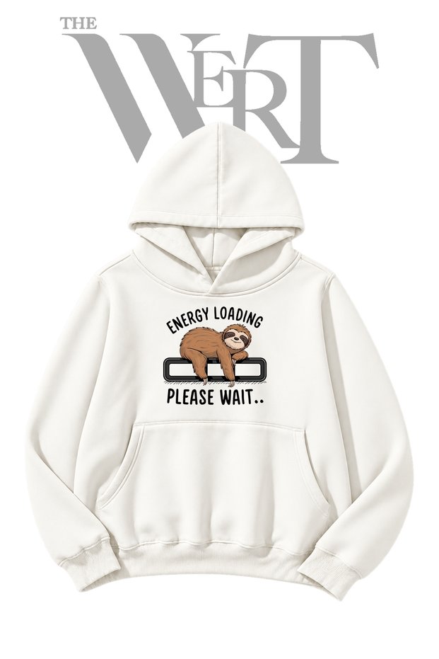 Sloth Loading Pre-Printed White Hooded Sweatshirt (2-Ply)