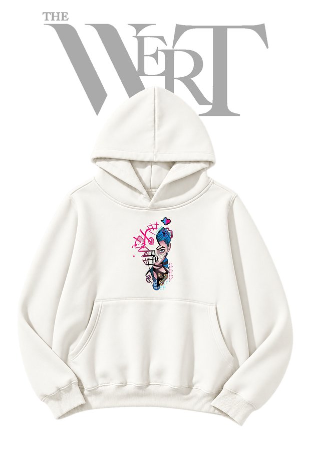 Jinx Arcane Pre-Printed White Hooded Sweatshirt (2-Ply)