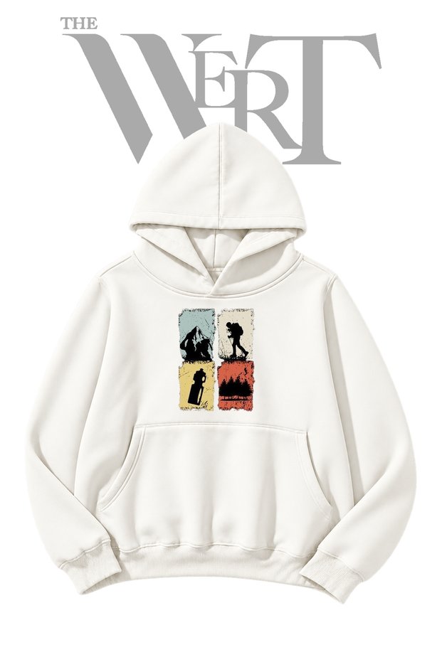 Hiking Pre-Printed White Hooded Sweatshirt (2-Ply)