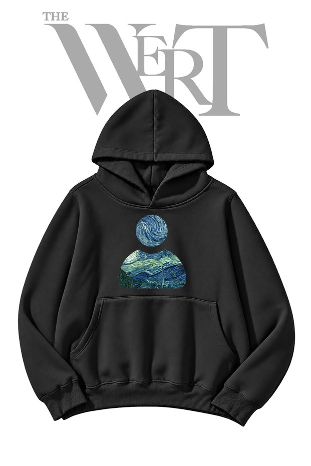 Starry Night Van Gogh Pre-Printed Black Hooded Sweatshirt (2-Ply)