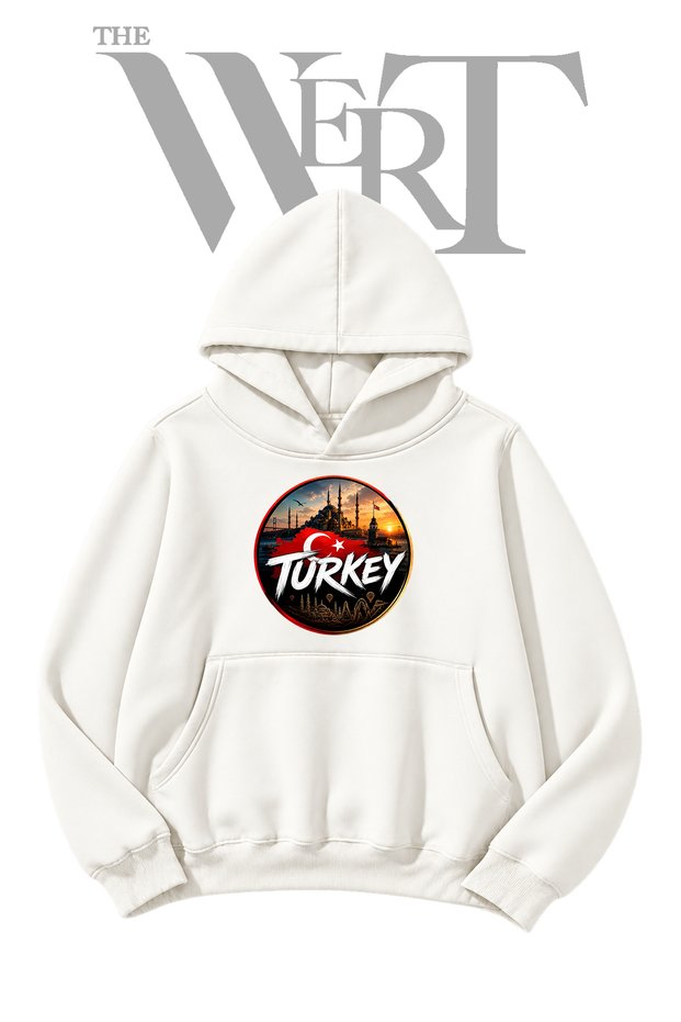 Turkey Landmarks Pre-Printed White Hooded Sweatshirt (2-Ply)