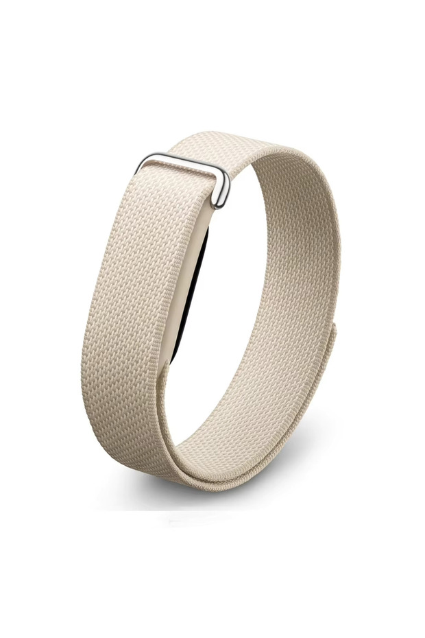 Google Fitbit Air-Compatible EX01 Woven Strap, Cream, Breathable Fabric, Adjustable Metal Buckle, Lightweight, Flexible