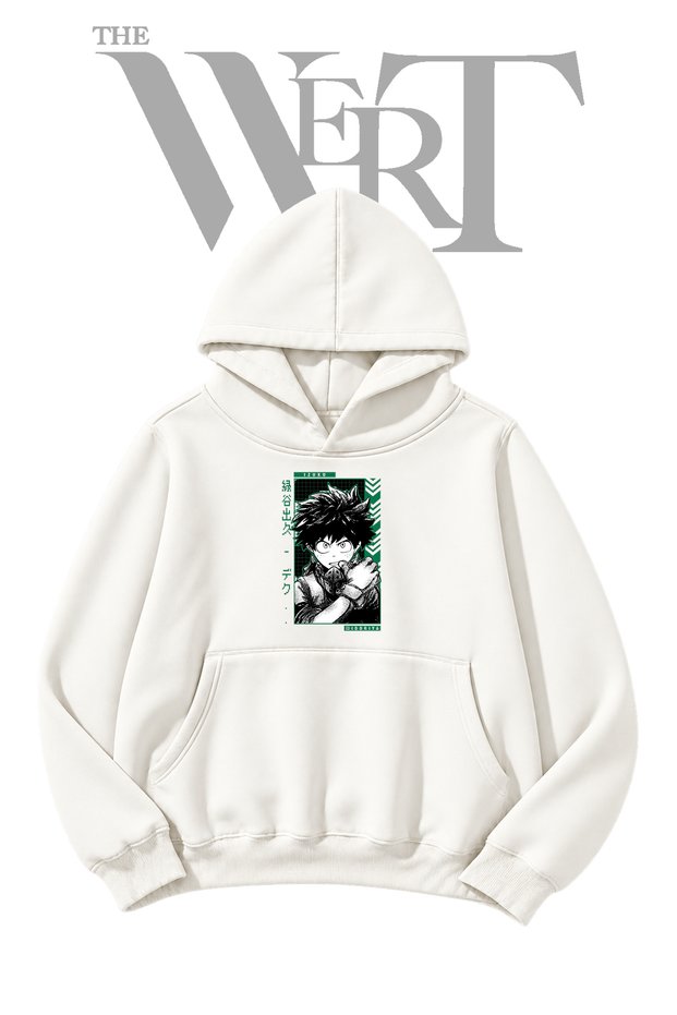 Izuku Midoriya Pre-Printed White Hooded Sweatshirt (2-Ply)