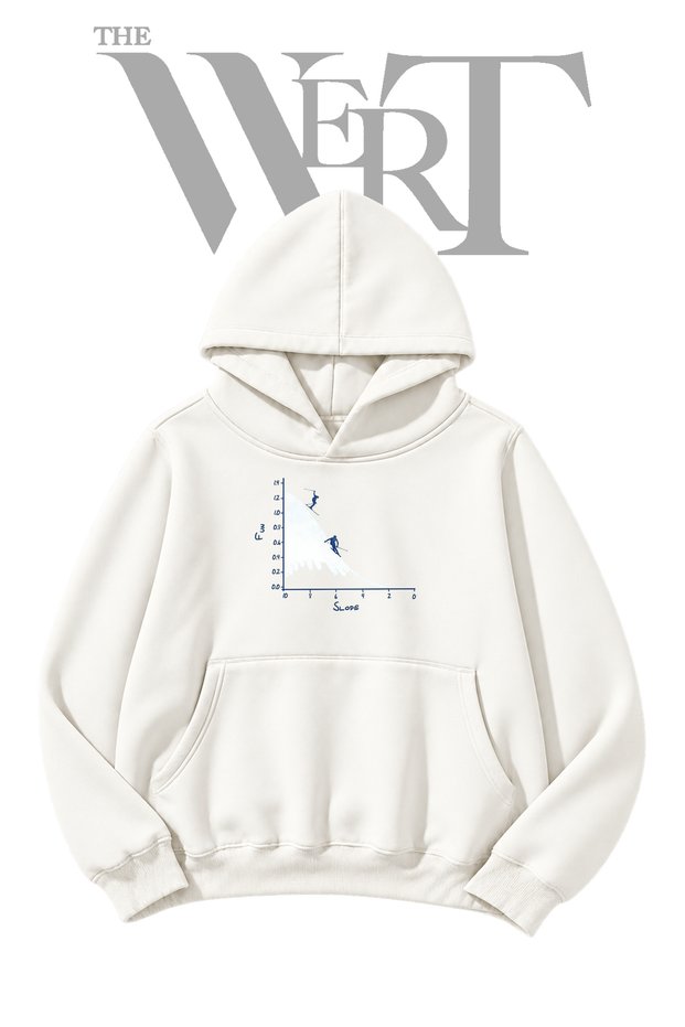 Skier Graph Pre-Printed White Hooded Sweatshirt (2-Ply)