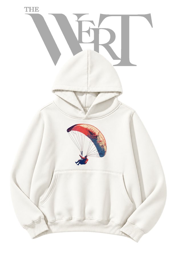 Paragliding Pre-Printed White Hooded Sweatshirt (2-Ply)