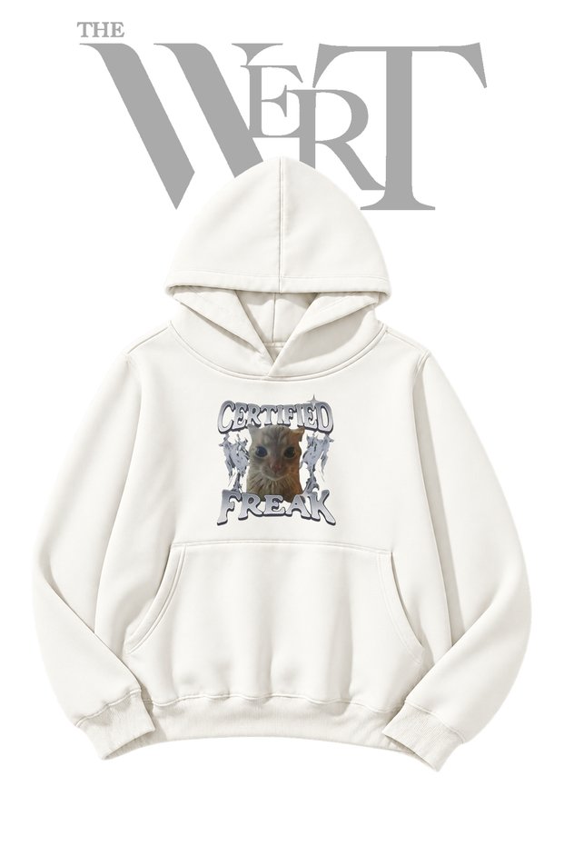 White Hooded Sweatshirt with "Meme Kedi" Front Print (2-Ply)